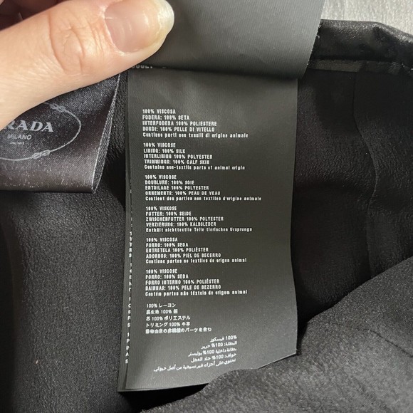 Prada Silk Skirt Calf Skin Leather Trim - Picture 9 of 9